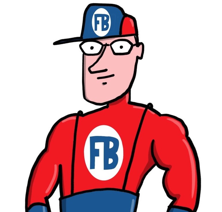 Cartoon image of Mr FloodBuster, the basement waterproofing super hero